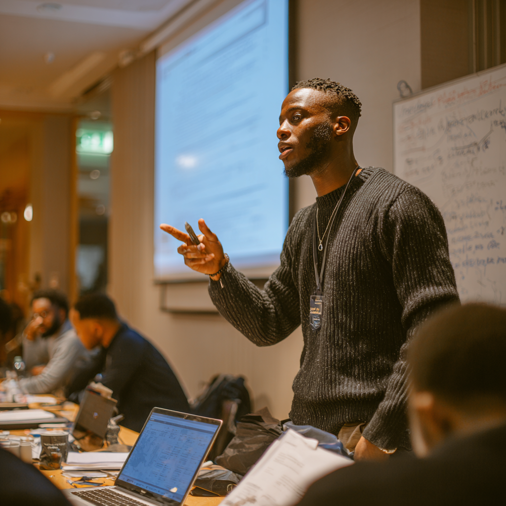 Formateur enseignant les techniques avancées d'IA lors d'une session de formation